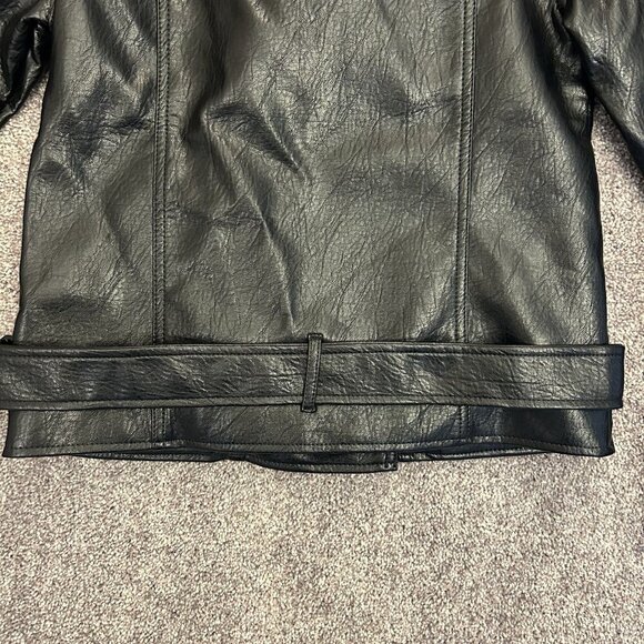 Old Navy Women's Faux Leather Belted Biker Jacket Size XS Black Full Zip NWT - Picture 13 of 16
